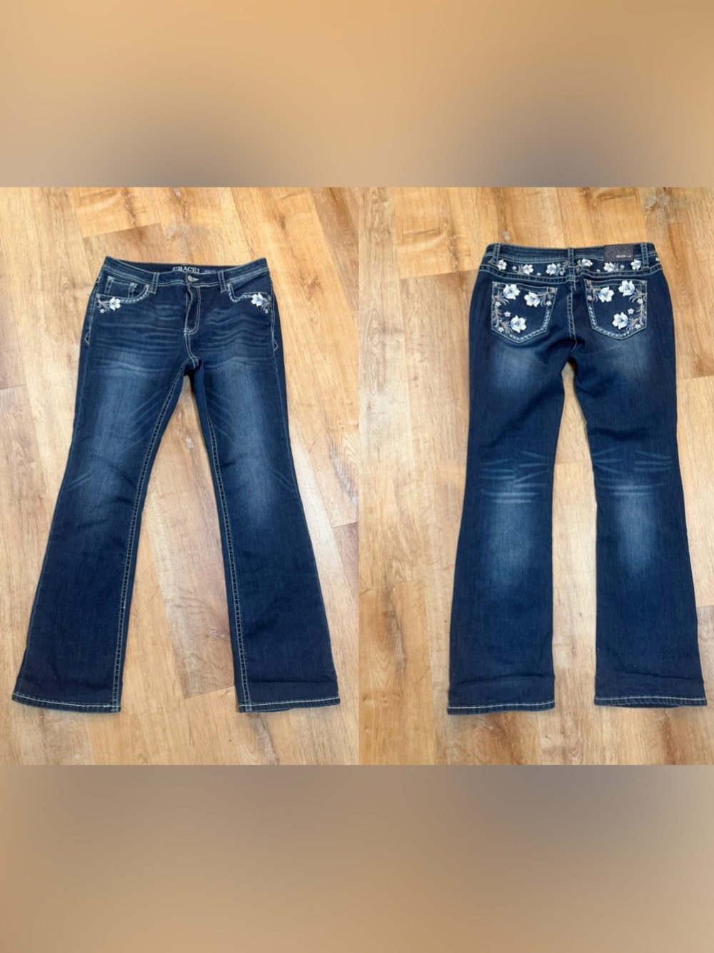GRACE IN LA easy fit floral embellished jeans size 32